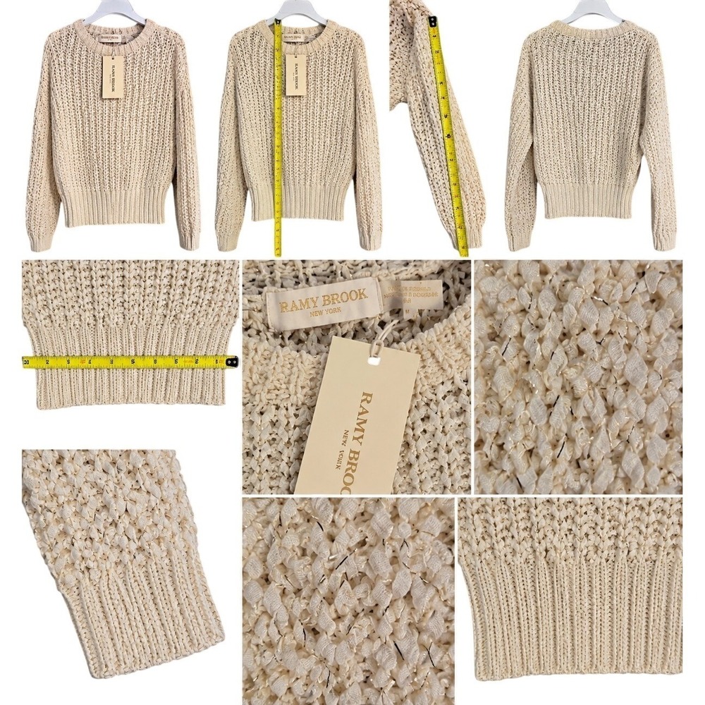 Ramy Brook Clea Metallic Boat Neck Sweater Ivory Small A03247019 NWT
